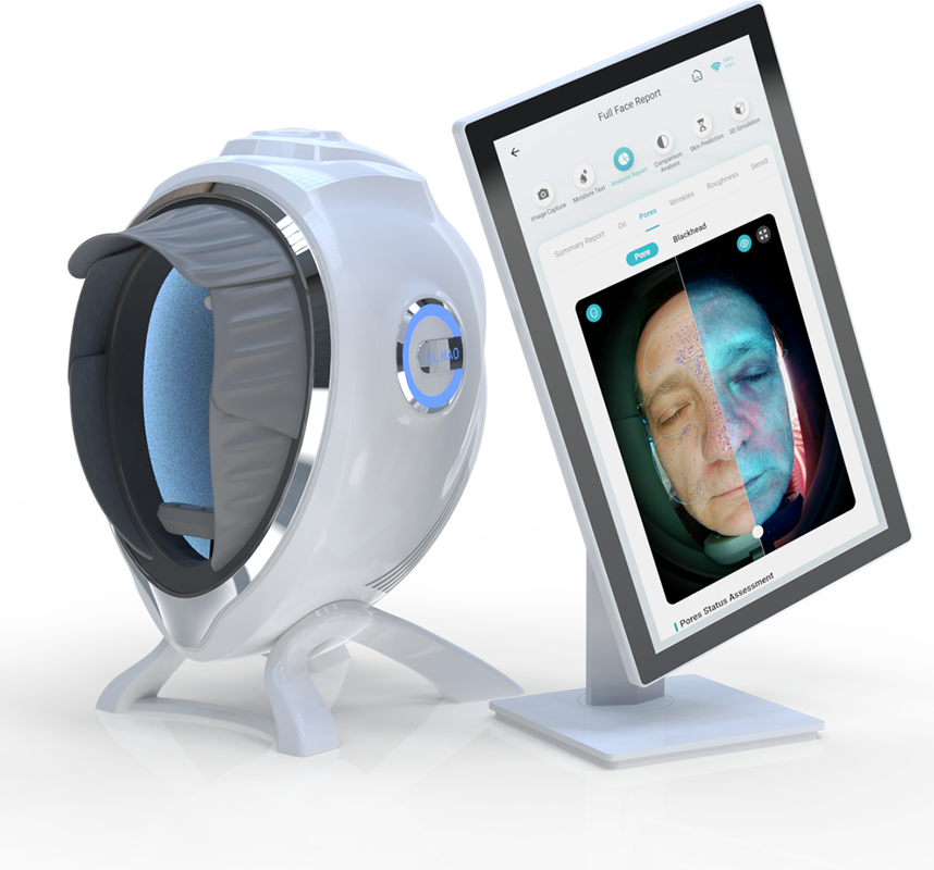 Quality AI Skin Analyzer Machine 3D Topography Technology Face Moisture Wrinkle Analysis EU/US/JP/IT Compatible 21.5" Touchscreen Free factory